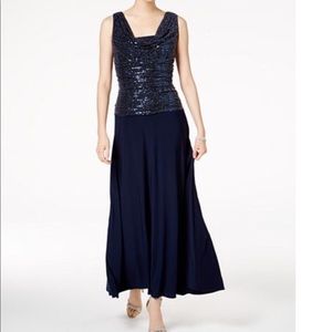 Evening Dress sequined fitted bodice A line dress